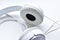 White stereo music lover headphones on white background