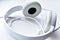 White stereo music lover headphones on white background