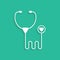 White stethoscope icon isolated on green background