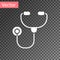 White Stethoscope medical instrument icon isolated on transparent background. Vector