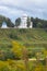 White stone Ascension Cathedral on the picturesque steep slope of the Volga river, Rzhev town, Russia.