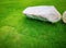 The white stone decorated on fresh green Burmuda grass smooth lawn as a carpet in  good maintenance landscapes garden