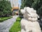 White stone lion guarding the entrance to the Confucius temple