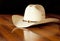White straw cowboy hat with a hatband