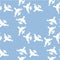 White stylized dove bird on blue seamless pattern