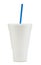 White Styrofoam Soda Fountain Drink Cup with a Blue Straw