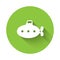 White Submarine toy icon isolated with long shadow. Green circle button. Vector