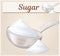 White sugar in metallic spoon. Cartoon vector icon