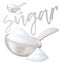 White sugar in metallic spoon. Cartoon vector icon isolated on white