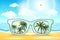 White Sunglasses reflection sunset at palm tree landscape scene in light blue studio, Summer Time concept, Leave space for adding