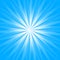 White sunlight on blue background. Sunshine cover jpeg illustration with dazzling radiance. Solar banner with rays from