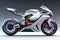 a white super sports motorcycle on a gray background. ai generative