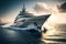 White superyacht at sea. Generative AI