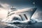 White superyacht at sea. Generative AI