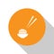 White Sushi icon isolated on white background. Traditional Japanese food. Orange circle button. Vector.