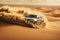 A white SUV drives through the desert, showcasing the thrill of an off-road expedition, sand dune bashing ofrroad, AI Generated