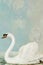 White swan on lake vintage painting