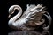 The white swan statue is made of shiny silver material on a dark background. Wildlife animals. Illustration. Generative AI