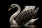 The white swan statue is made of shiny silver material on a dark background. Wildlife animals. Illustration. Generative AI