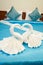 White swans shaped towel decoration