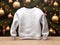 White sweater for kids on Christmas background, outerwear mockup