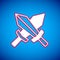 White Sword for game icon isolated on blue background. Vector