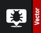 White System bug concept icon isolated on black background. Code bug concept. Bug in the system. Bug searching. Vector