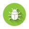White System bug concept icon isolated with long shadow. Code bug concept. Bug in the system. Bug searching. Green