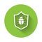 White System bug concept icon isolated with long shadow. Code bug concept. Bug in the system. Bug searching. Green