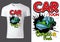 White T-shirt Design with Cartoon Car