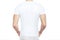 White t shirt mock up. People concept close up of young man in blank white t-shirt back view, isolated on white background with cl