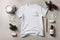 white T-shirt mockup with snowflake props christmas