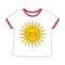 White T-shirt with short sleeves and retro sun with rays and eyes. A summer garment. A color vector illustration with an