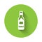 White Tabasco sauce icon isolated with long shadow. Chili cayenne spicy pepper sauce. Green circle button. Vector