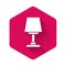 White Table lamp icon isolated with long shadow background. Desk lamp. Pink hexagon button. Vector