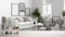 White table top or shelf with minimalistic bird ornament, birdie knick - knack over blurred contemporary white modern living room