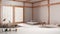 White table top or shelf with minimalistic bird ornament, birdie knick - knack over minimalist meditation room with tatami mats