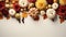 A white table topped with lots of different types of pumpkins. Autumn, Thanksgiving decor. Digital image.