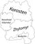 White tagged map of raions of the ZHYTOMYR OBLAST, UKRAINE