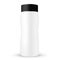 White tall liquid container with black ribbed cap/lid