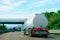 White Tanker truck in asphalt highway in Poland