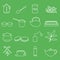 White tea outline icons on green background