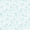 White and teal cat, paw prints, fish, and hearts seamless and repeat pattern background