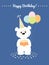 White teddy bear with cake and baloons. Happy Birthday!