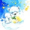 White Teddy bear and night stars background. watercolor