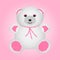 White teddy bear with pink paws.