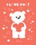 White teddy valentines card coral