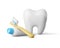 White teeth cute cartoon style decorated with yellow toothbrush and toothpaste tube 3d render