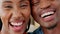 White teeth, dental and couple or black people smile, looking happy with results in a mouth closeup. African man and