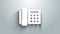 White Telephone icon isolated on grey background. Landline phone. 4K Video motion graphic animation